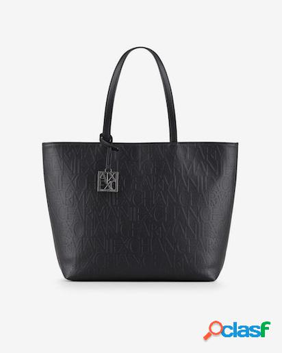 Shopping bag nera in similpelle effetto opaco con scritte