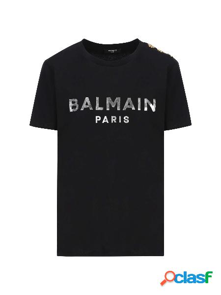T-shirt in cotone con stampa logo Balmain