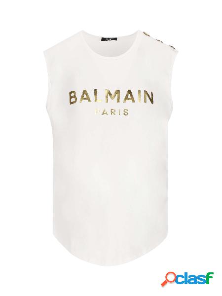 T-shirt in cotone eco-design con logo Balmain dorato