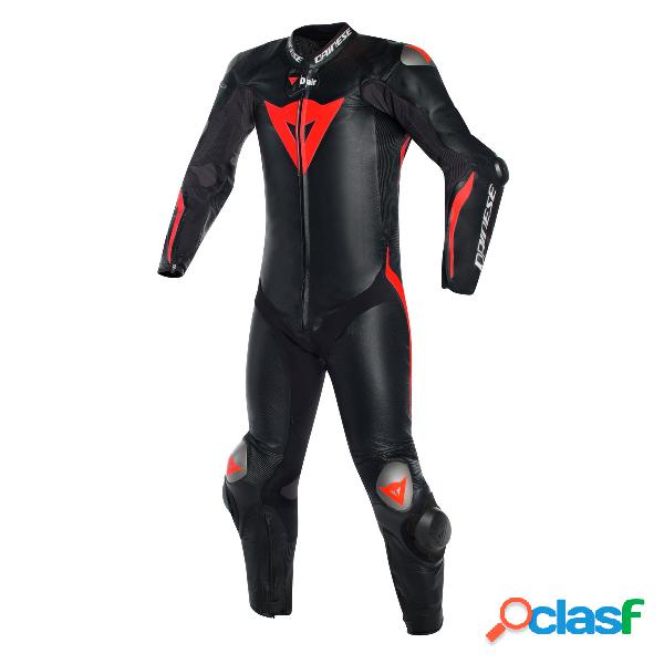 Tuta moto pelle Dainese Mugello R D-Air Nero Nero Rosso Fluo