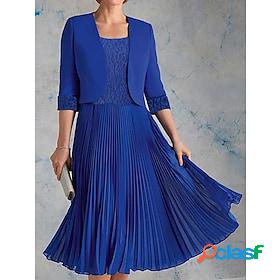 Womens A Line Dress Midi Dress Blue Embroidery 3/4 Length