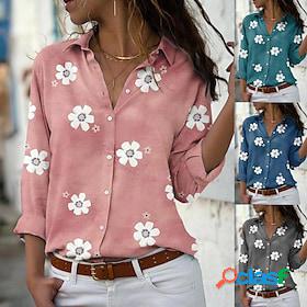 Womens Blouse Button Basic Floral Print Shirt Collar Spring,