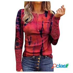 Womens Blouse Lace Leopard Print Daily Lace V Neck Spring