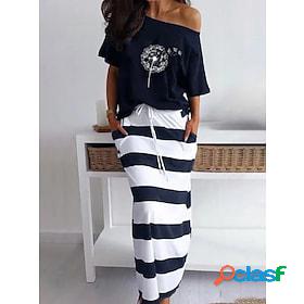 Women's Casual Dress Floral Dress Midi Dress Navy Blue