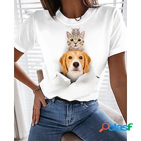 Womens Cat Dog 3D Casual Daily Weekend 3D Cat Short Sleeve T