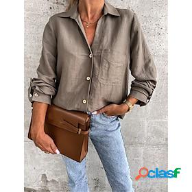 Womens Shirt Blouse dark brown Black White Button Pocket