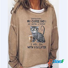 Womens Sweatshirt Pullover Basic Black Blue Brown Cat Street