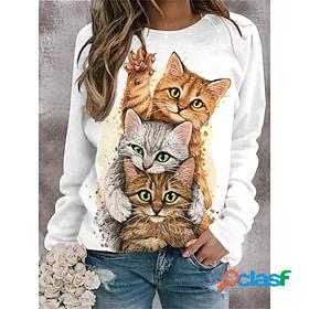 Womens Sweatshirt Pullover Basic White Cat Street Long