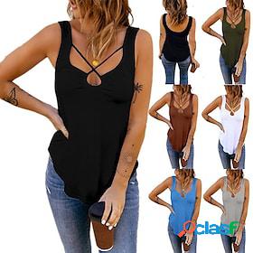 Womens Tank Patchwork Classic Solid / Plain Color V Neck