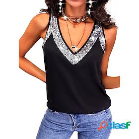 Womens Tank Top Camis Blue Purple Red Sequins Plain Holiday