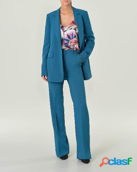 Blazer a un bottone in cady bi-stretch color ottanio dalla