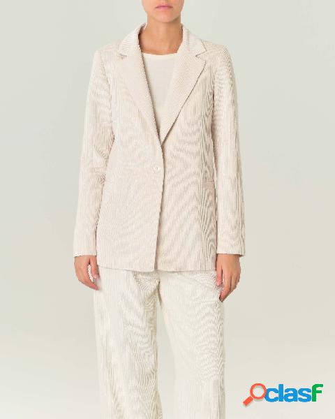 Blazer avorio in velluto a coste con chiusura a un bottone