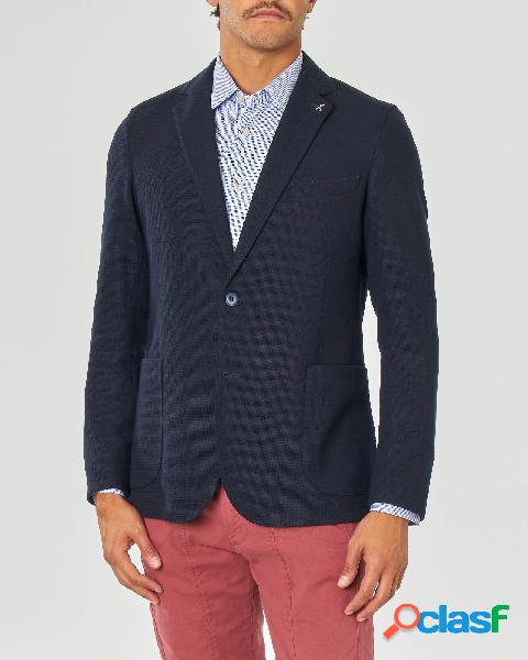 Blazer blu in jersey di viscosa stretch effetto maglia