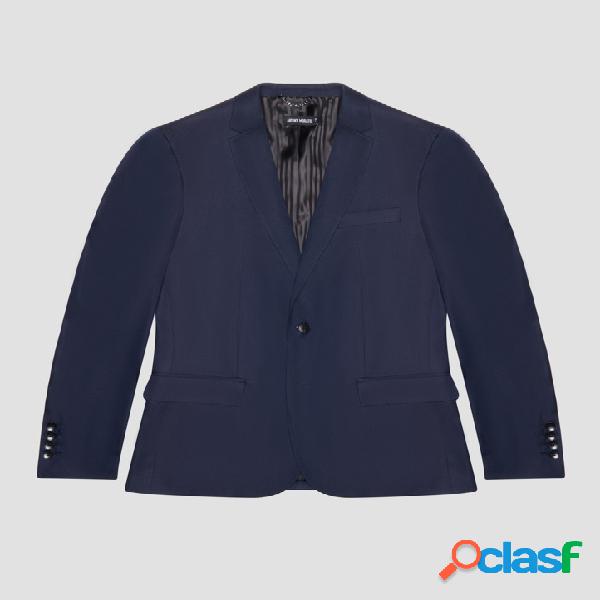 Blazer blu in tela di viscosa stretch micro quadretto