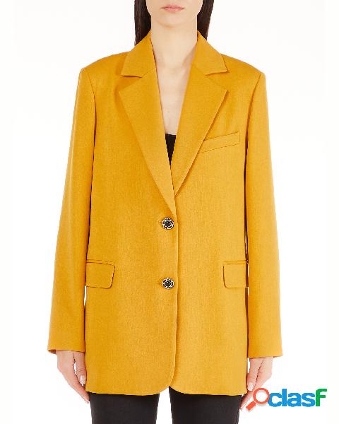 Blazer ocra in twill dal taglio lungo con rever classico e
