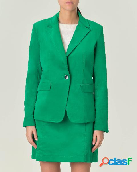 Blazer verde in velluto di cotone stretch con rever a lancia