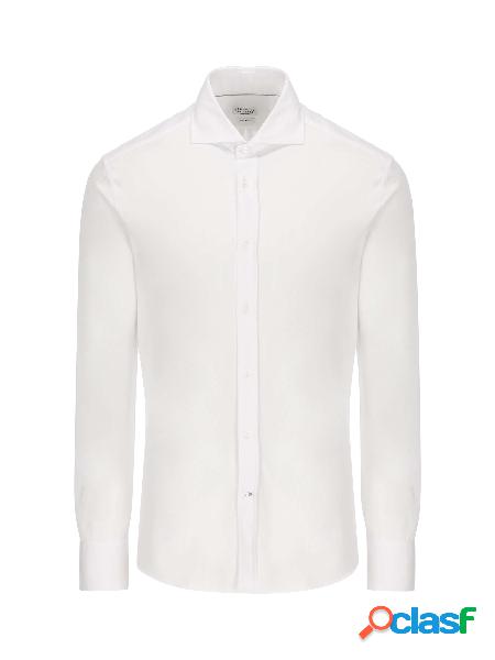 Camicia Slim Fit In Piquet Di Cotone Con Collo Francese