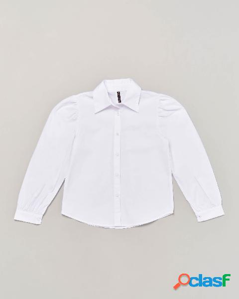 Camicia bianca in popeline di cotone stretch con manica a