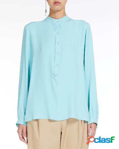 Camicia color turchese in crêpe de Chine di misto seta con