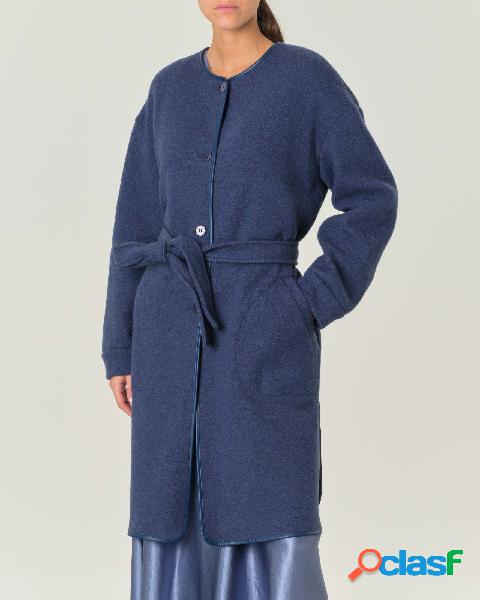 Cappotto color avio in misto lana cotta con scollo tondo