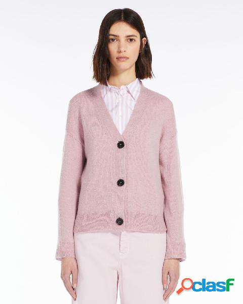 Cardigan rosa in misto mohair con scollo a V con chiusura a