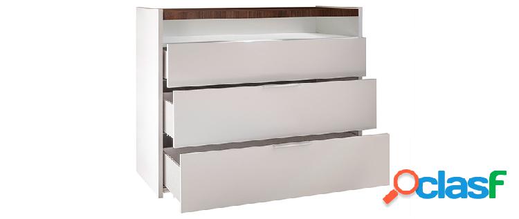 Com design 3 cassetti bianco opaco ripiano finitura noce