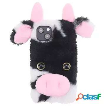 Custodia ibrida per iPhone 13 in peluche Fluffy - Mucca nera