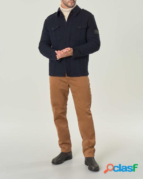 Field jacket blu in lana con chiusura a bottoni