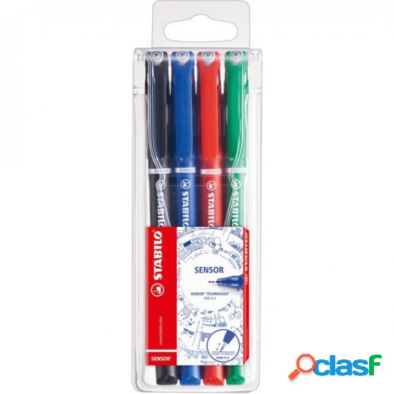 Fineliner Stabilo Sensor - tratto 0,3mm - 4 colori assortiti