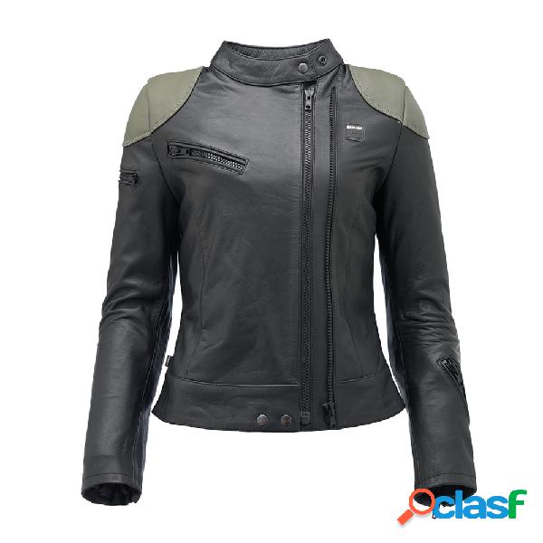 Giacca moto donna pelle Blauer CHARLIE Nero Verde scuro