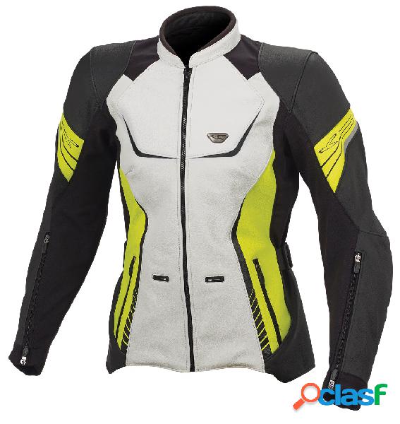 Giacca moto donna pelle Macna Orient bianco nero giallo fluo