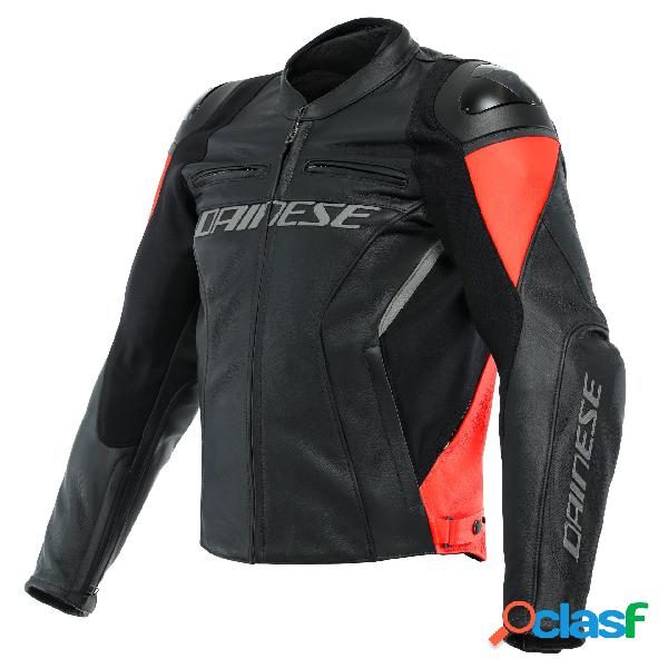 Giacca moto pelle Dainese RACING 4 Nero Rosso Fluo