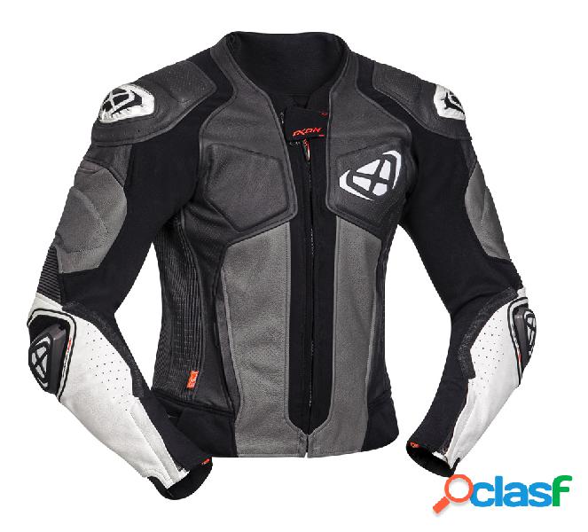 Giacca moto pelle Ixon VENDETTA EVO Nero Grigio Bianco