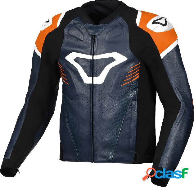 Giacca moto pelle estiva Macna Tronniq Blu Arancione Bianco