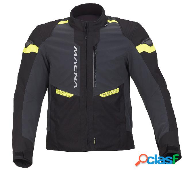 Giacca moto touring Macna Traction WP nero Night Eye fluo