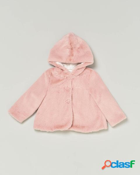 Giaccone rosa in pelliccia con cappuccio 9-36 mesi