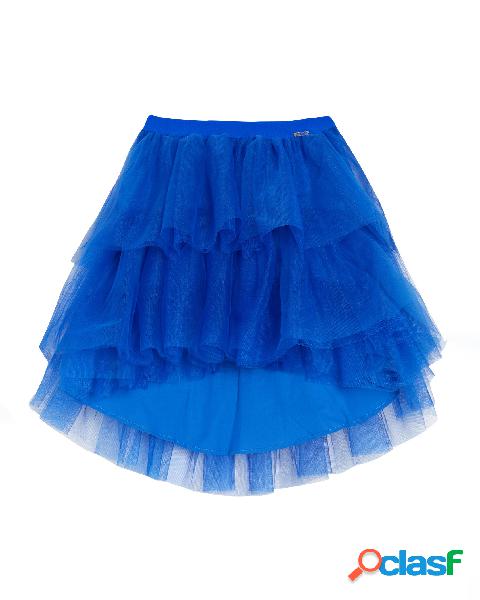 Gonna blu royal in tulle a balze arricciate con taglio