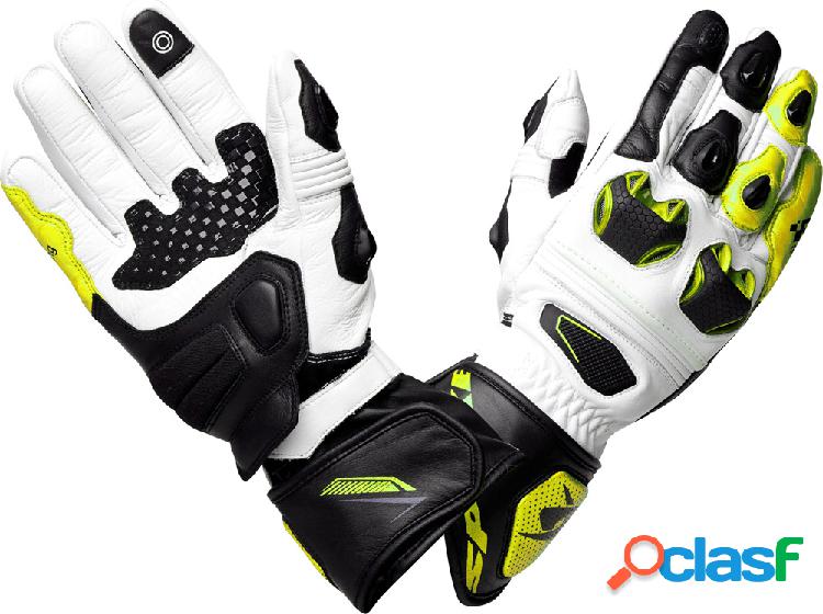 Guanti moto pelle Spyke TECH RACE Nero Bianco Giallo fluo