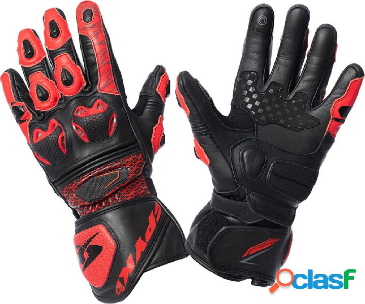 Guanti moto pelle racing Spyke TECH RACE Nero Rosso Fluo