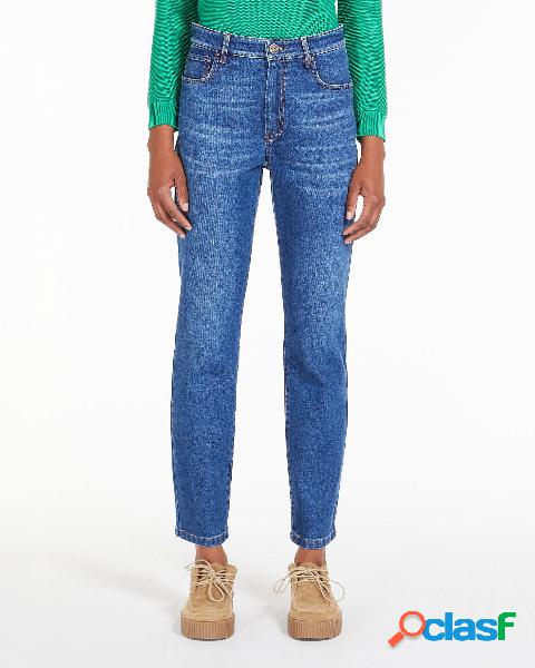 Jeans slim a vita media in cotone stretch lavaggio medio con