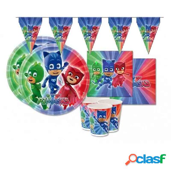 KIT COMPLEANNO SUPER PIGIAMINI PJMASKS CON BANDIERINE