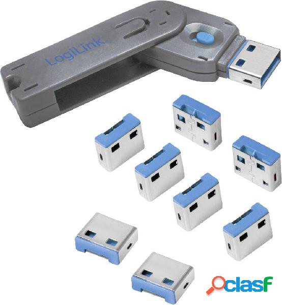 LogiLink Blocco porta USB AU0045 Kit da 8 Argento, Blu incl.