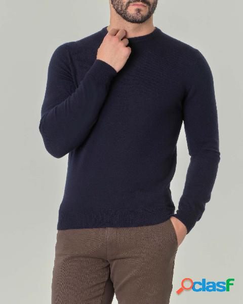 Maglia girocollo blu navy in misto lana e cachemire finezza