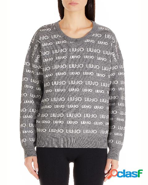 Maglia girocollo grigia in viscosa con logo Liu Jo all over