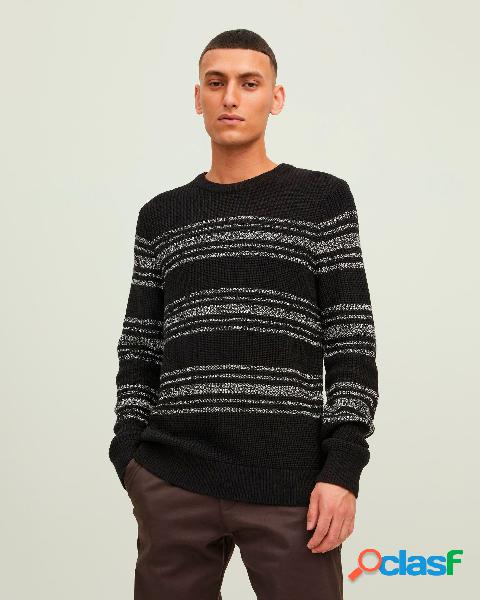 Maglia nera in misto cotone a coste inglesi con righe