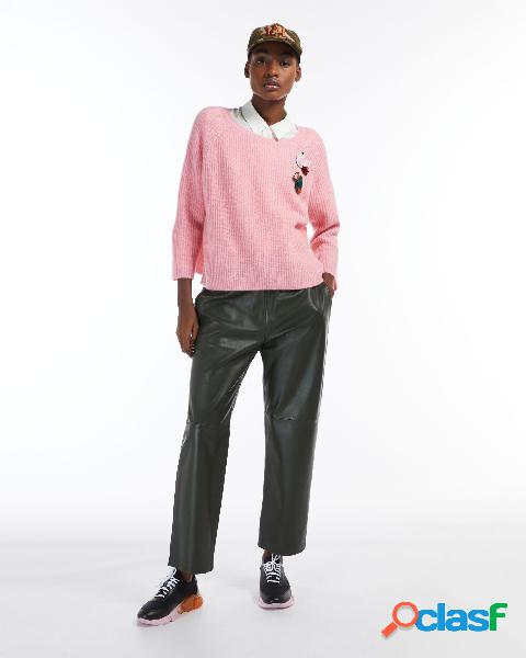 Maglia rosa in cashmere a coste inglesi vestibilità boxy