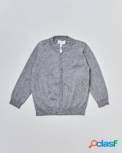 Maglioncino cardigan grigio con chiusura zip in misto lana e
