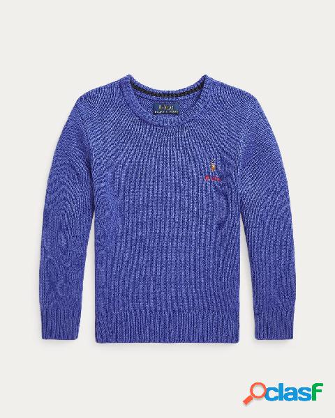 Maglioncino indaco girocollo in misto cotone e cachemire con