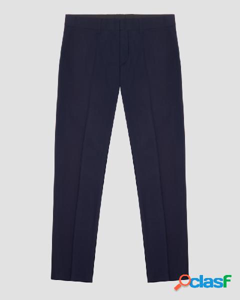 Pantalone blu in tela di misto lana stretch