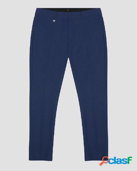 Pantalone blu indaco in twill di misto lana stretch